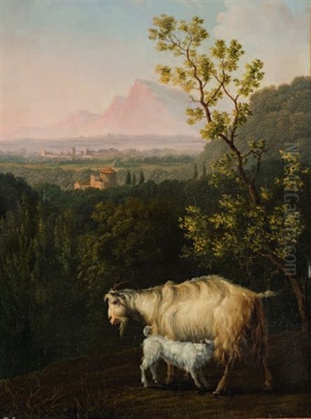 Capra E Capretto In Un Paesaggio Oil Painting by Jacob Philipp Hackert