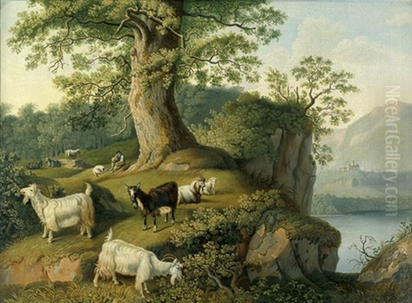 Sudliche Landschaft Mit Weidenden Ziegen Oil Painting by Jacob Philipp Hackert