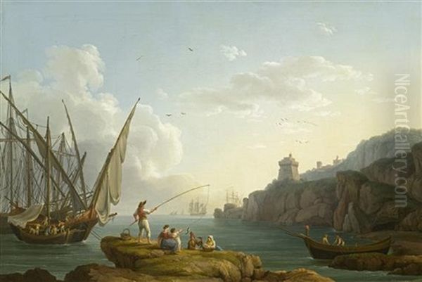 Gegenstucke: Kustenlandschaft Bei Vietri / Ein Schiffbruch (pair) Oil Painting by Jacob Philipp Hackert