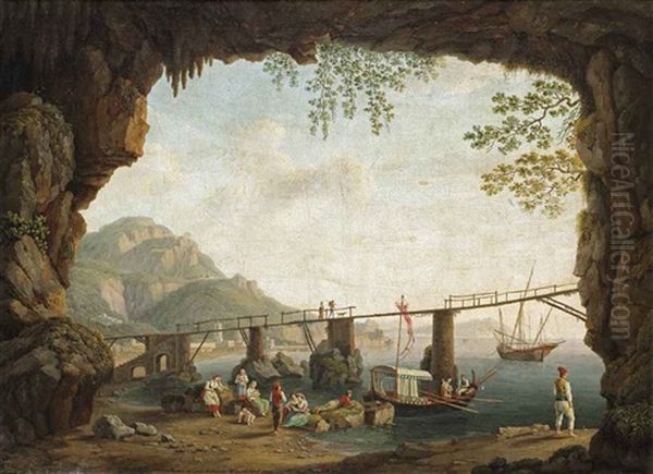 A Majura Nel Golfo Di Salerno: View From The Grotta Dell'annunziata In Maiori Oil Painting by Jacob Philipp Hackert