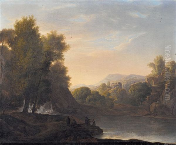 Idyllische Landschaft Mit Wasserfall, Ruinen Und Staffage Oil Painting by Jacob Philipp Hackert