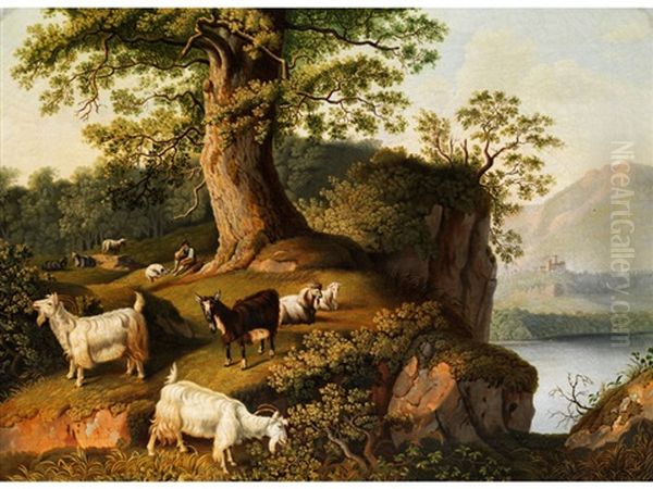 Flusslandschaft Mit Ziegen Und Hirten Oil Painting by Jacob Philipp Hackert