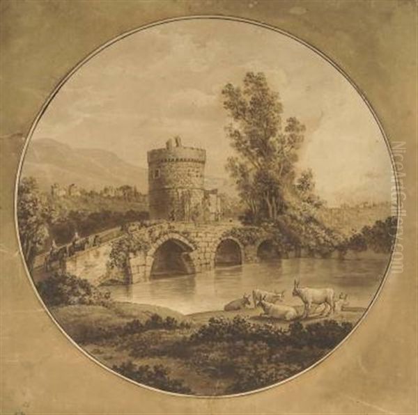 Sudliche Landschaft Mit Brucke Und Rundem Turm Oil Painting by Jacob Philipp Hackert