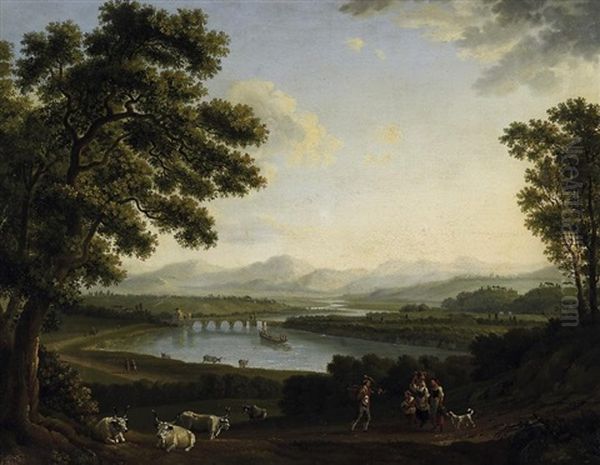 Blick Auf Das Tibertal Und Die Milvische Brucke In Rom Oil Painting by Jacob Philipp Hackert