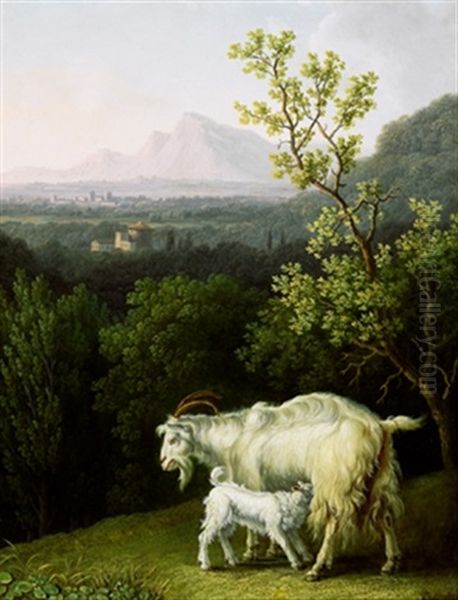 Eine Ziege Mit Ihrem Zicklein In Einer Toskanischen Landschaft Oil Painting by Jacob Philipp Hackert