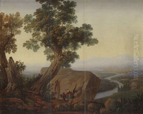 Paesaggio Dell'italia Meridionale Con Viandanti Oil Painting by Jacob Philipp Hackert