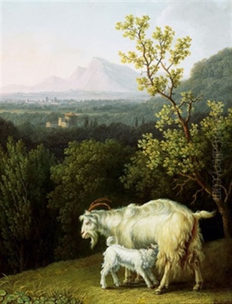 Eine Ziege Mit Ihrem Zicklein In Einer Toskanischen Landschaft Oil Painting by Jacob Philipp Hackert