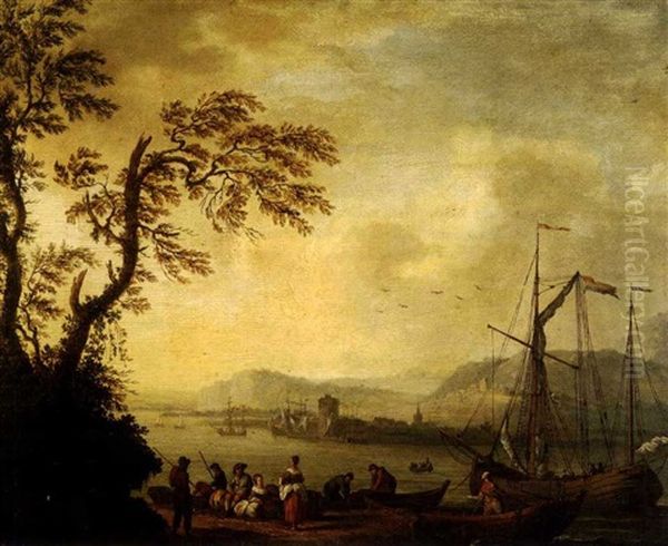 Pecheurs Ramassant Leur Filet (+ Pecheurs Au Bord D'un Fleuve; Pair) Oil Painting by Jacob Philipp Hackert