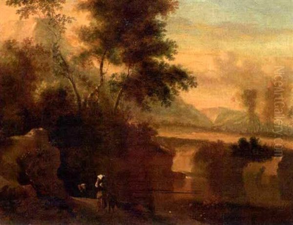 Italienische Landschaft Mit Bauerin Und Kind Im Vordergrund Oil Painting by Jacob Philipp Hackert