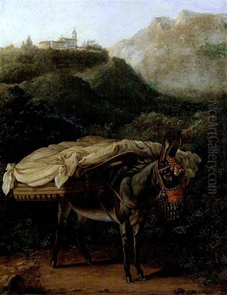 Ein Bepackter Esel In Bergiger Landschaft Oil Painting by Jacob Philipp Hackert