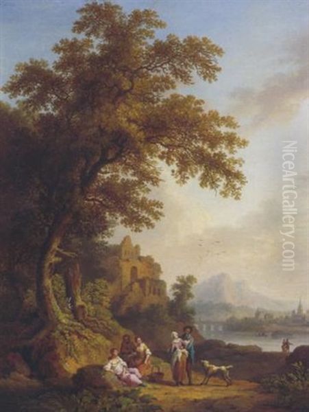 Flusslandschaft Mit Figuren Oil Painting by Jacob Philipp Hackert