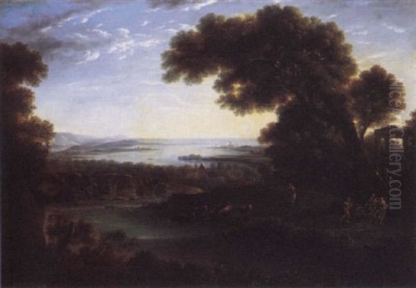 An Extensive Landscape With The Flight Into Egypt Oil Painting by Jacob Philipp Hackert