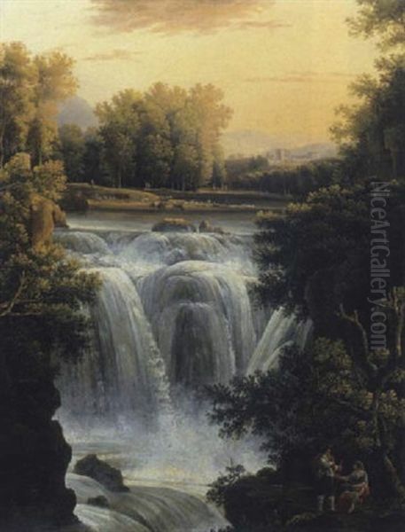 Paesaggio Con Cascata E Astanti Vari by Jacob Philipp Hackert