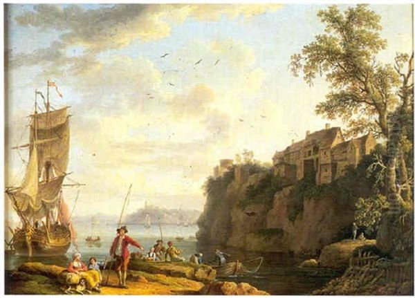 Pecheurs Pres D'un Navire Amarre Oil Painting by Jacob Philipp Hackert