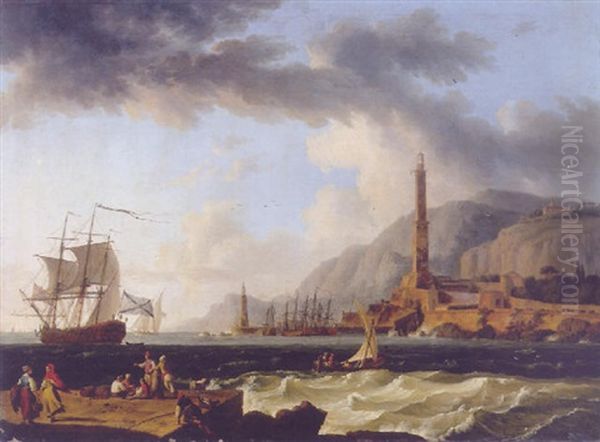 Mittelmeerhaften Mit Sturmischem Meer Oil Painting by Jacob Philipp Hackert