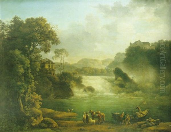 Vue Des Chutes Du Rhin A Schauffausen Oil Painting by Jacob Philipp Hackert