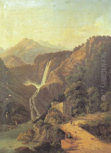 Paisaje Con Cascada Oil Painting by Jacob Philipp Hackert