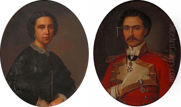 Retrato De Una Joven Y Retrato De Un Oficial De La Marinaespanola Oil Painting by Ricardo Balaca y Canseco