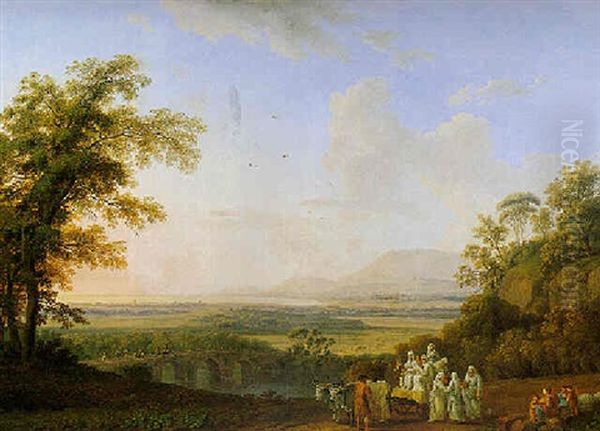 Landscape With The Flight Of The Vestal Virgins Oil Painting by Jacob Philipp Hackert