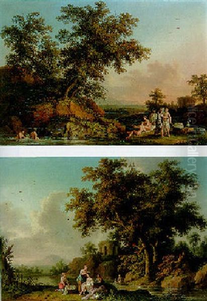 Italianate Landscape With Girls Bathing, Temple Beyond Oil Painting by Jacob Philipp Hackert