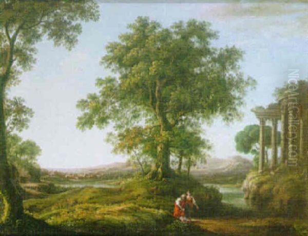 Classical Landscape With Figures Beside Ruins Oil Painting by Jacob Philipp Hackert