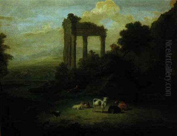 Ideale Landschaft Mit Tempelruine Und Hirtenszene Oil Painting by Jacob Philipp Hackert