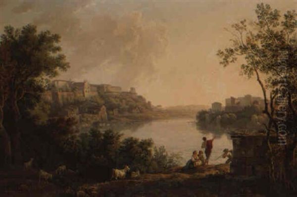 Vue D'un Fleuve Dans La Campagne Italienne Oil Painting by Jacob Philipp Hackert