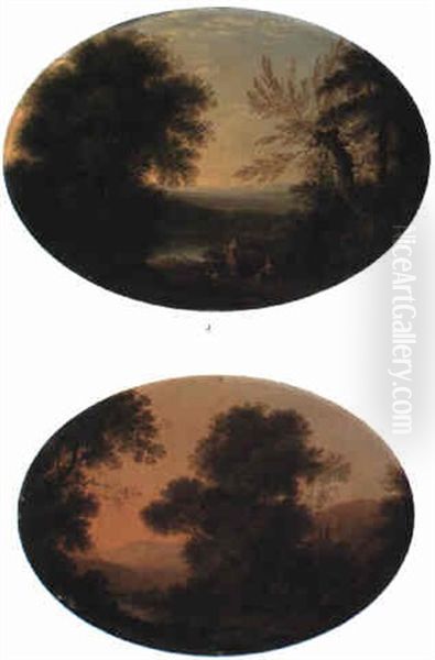 Wooded Italianate Landscapes (morning & Evening) Oil Painting by Jacob Philipp Hackert