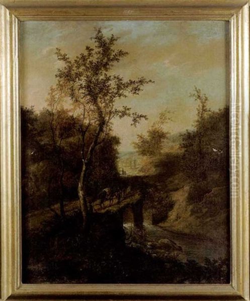 Cavalier Sur Un Pont Dans Un Paysage Oil Painting by Jan Hackert