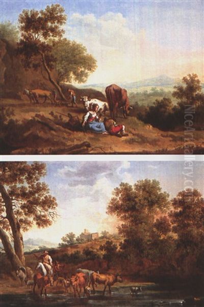 Italianische Landschaften Mit Hirten Und Bauern (pair) Oil Painting by Johann Gottlieb Hackert