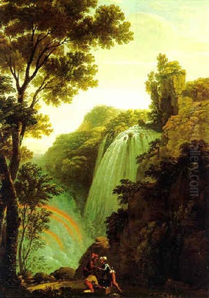 Die Wasserfalle Bei Terni Mit Einem Regenbogen Und Figuren Oil Painting by Johann Gottlieb Hackert