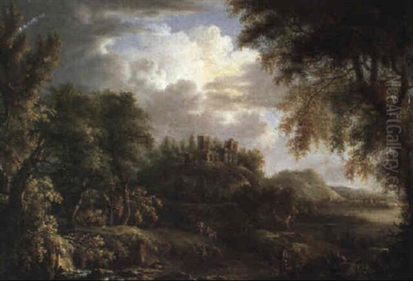 Paysage Fluvial Dans La Campagne Romaine Oil Painting by Johann Gottlieb Hackert