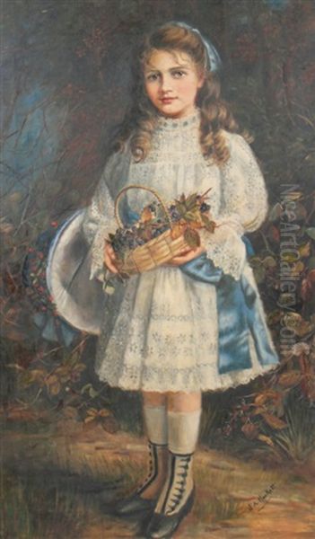 Portrait Of A Young Girl Holding A Basket Of Fruit Oil Painting by Jennie Ashton Hackett