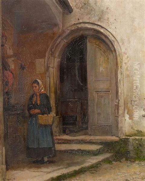 Vor Dem Kirchenportal Oil Painting by Gabriel Von Hackl