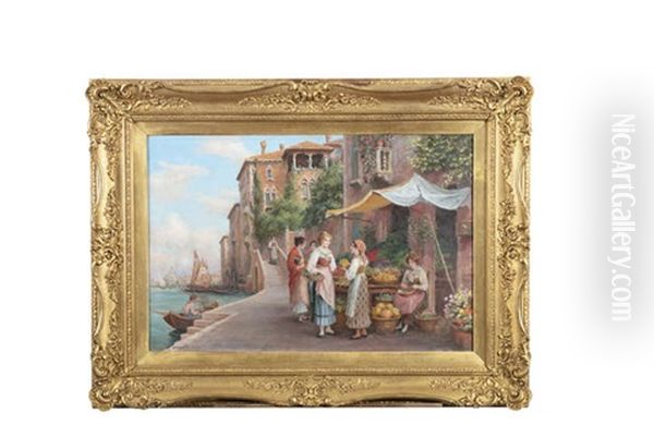 Venetian Flower And Fruit Sellers Oil Painting by Arthur Trevor Haddon