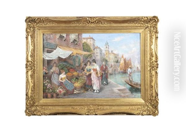 Venetian Flower And Fruit Sellers Oil Painting by Arthur Trevor Haddon