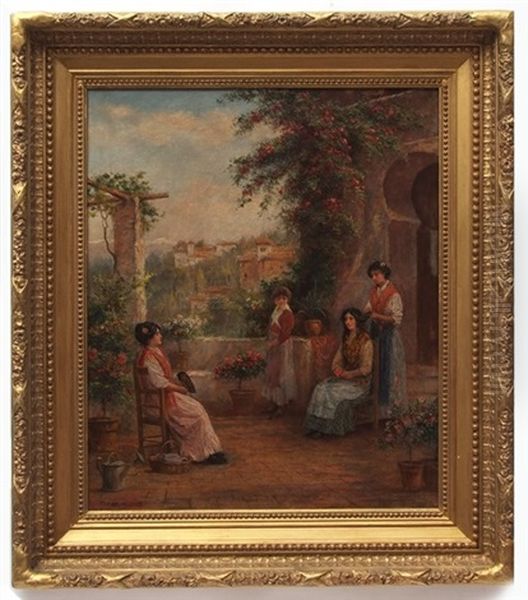 Spanish Terrace With Figures Oil Painting by Arthur Trevor Haddon