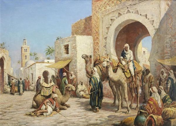 Arabs In A Busy Street Oil Painting by Arthur Trevor Haddon