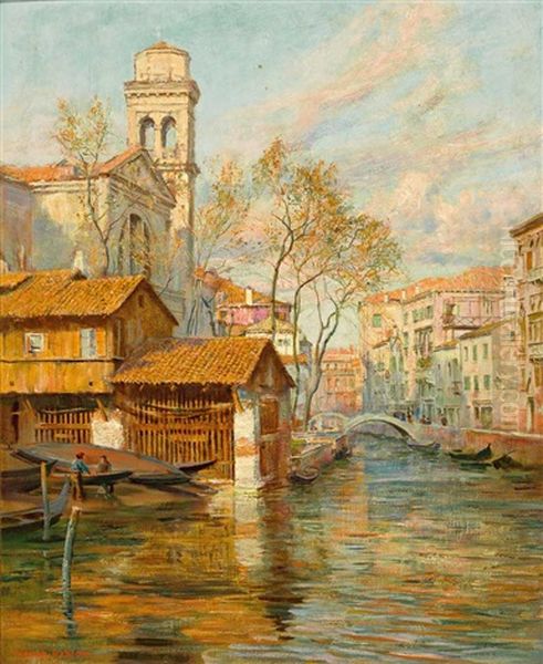 Blick Auf San Trovaso In Venedig Und Die Letzte Noch Existierende Gondelwerkstatt Oil Painting by Arthur Trevor Haddon