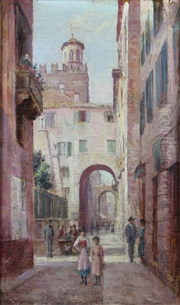 Venetian Street Scene With Figures Oil Painting by Arthur Trevor Haddon