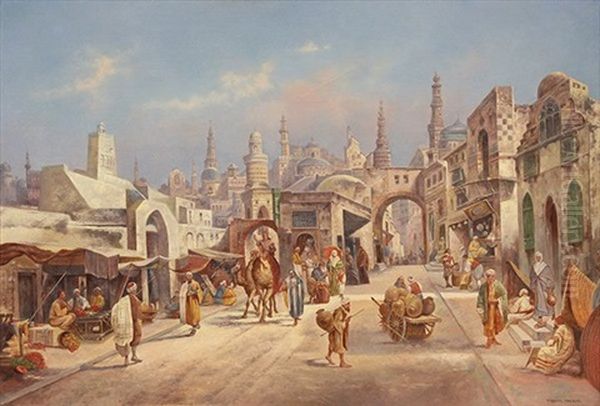 Orientalist Market Scene Oil Painting by Arthur Trevor Haddon