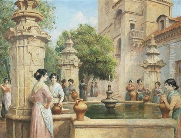 Gathering At The Well Oil Painting by Arthur Trevor Haddon