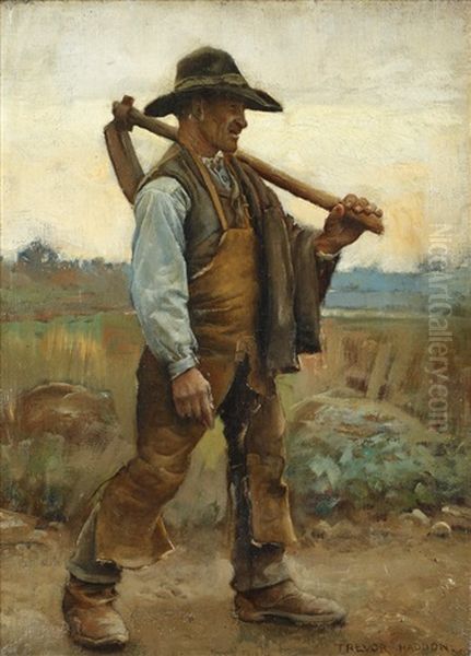 A Labourer With Pick-axe Oil Painting by Arthur Trevor Haddon