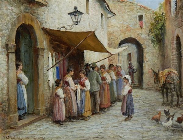 Spanish Street Scenes (pair) Oil Painting by Arthur Trevor Haddon