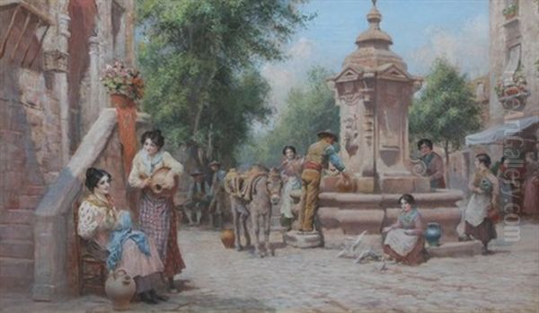 At The Fountain Oil Painting by Arthur Trevor Haddon