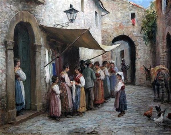 Street In Anticoli, Spain Oil Painting by Arthur Trevor Haddon