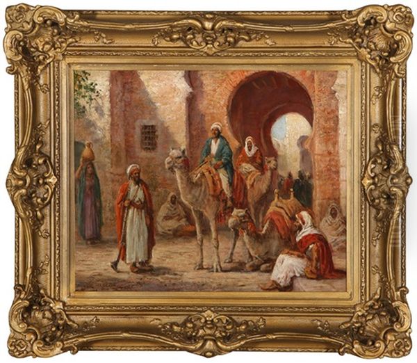 Arab Street Scene With Figures Oil Painting by Arthur Trevor Haddon