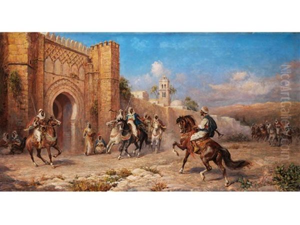 Orientalen Zu Pferde Vor Stadtmauer Oil Painting by Arthur Trevor Haddon