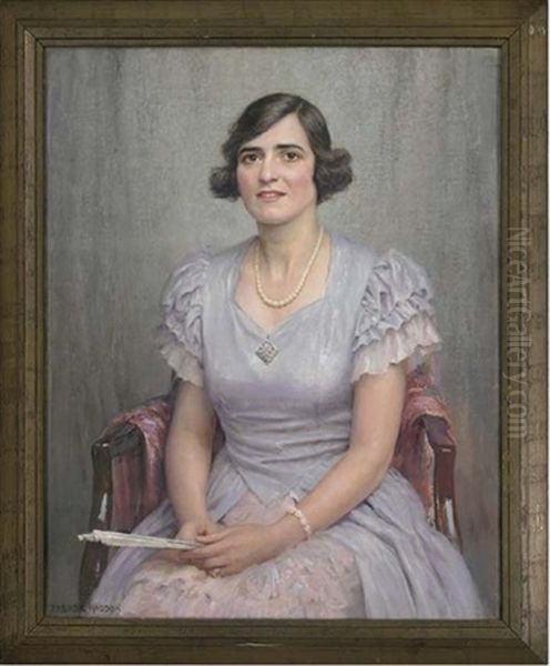 Portrait Of A Lady, Seated Three-quarter-length, In A Lilac Dress Holding A Fan Oil Painting by Arthur Trevor Haddon