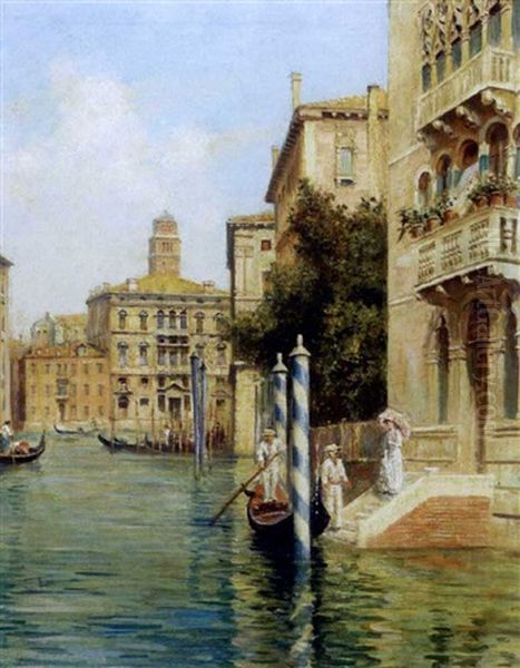 Lovers Meeting On A Venetian Canal Oil Painting by Arthur Trevor Haddon